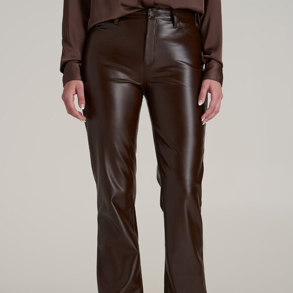 American Tall True Touch Leather Straight Leg Pants for Tall Women in Espresso S - Picture 1 of 3